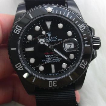All Black Replica Rolex Submariner Pro-hunter Black Dial Ceramic Bezel Nato Strap 40mm